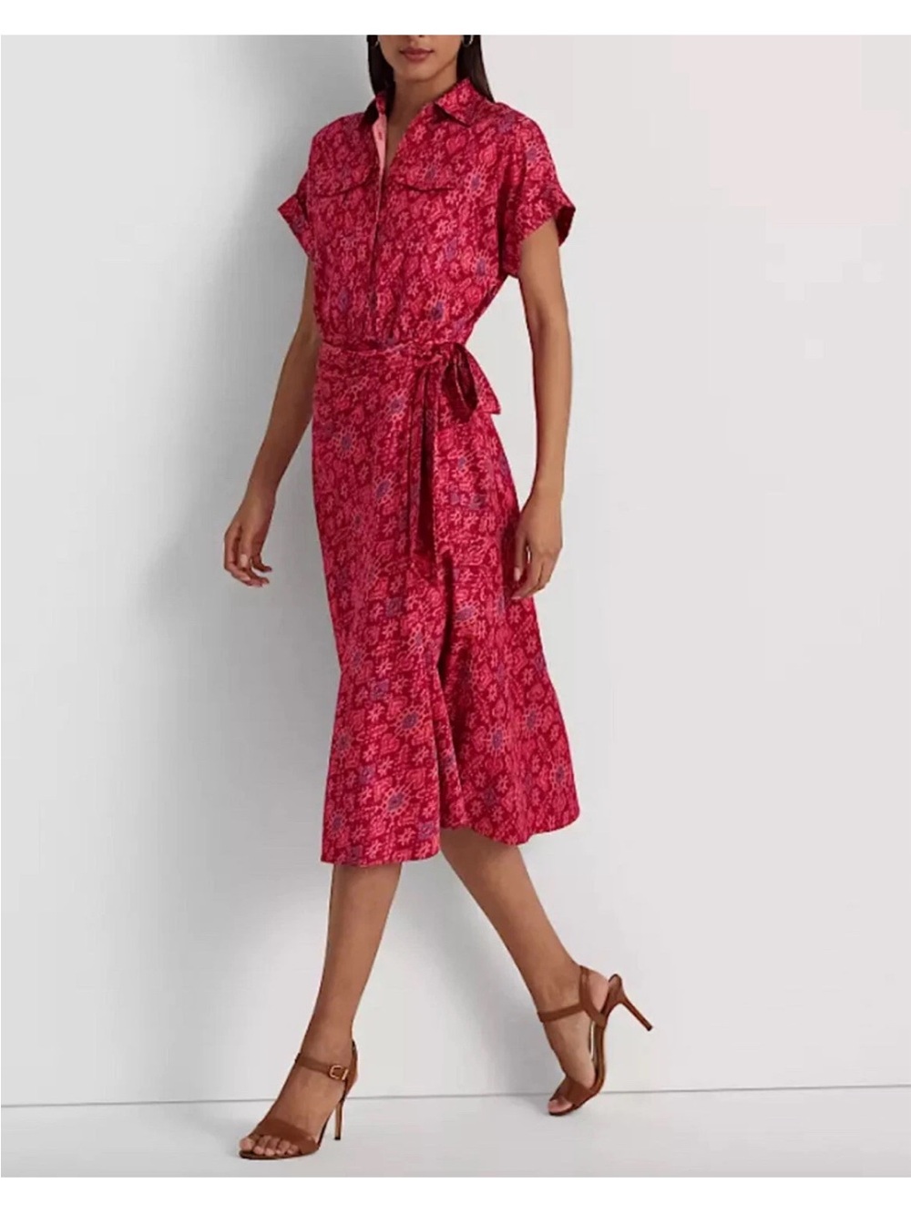 Lauren Ralph Lauren Fuchsia
Multi Geo-Print Shantung Tie-Waist Dress Size 4